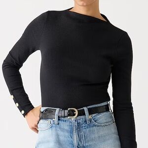 J. Crew RETAIL vintage rib split-neck shirt with gold buttons in black.